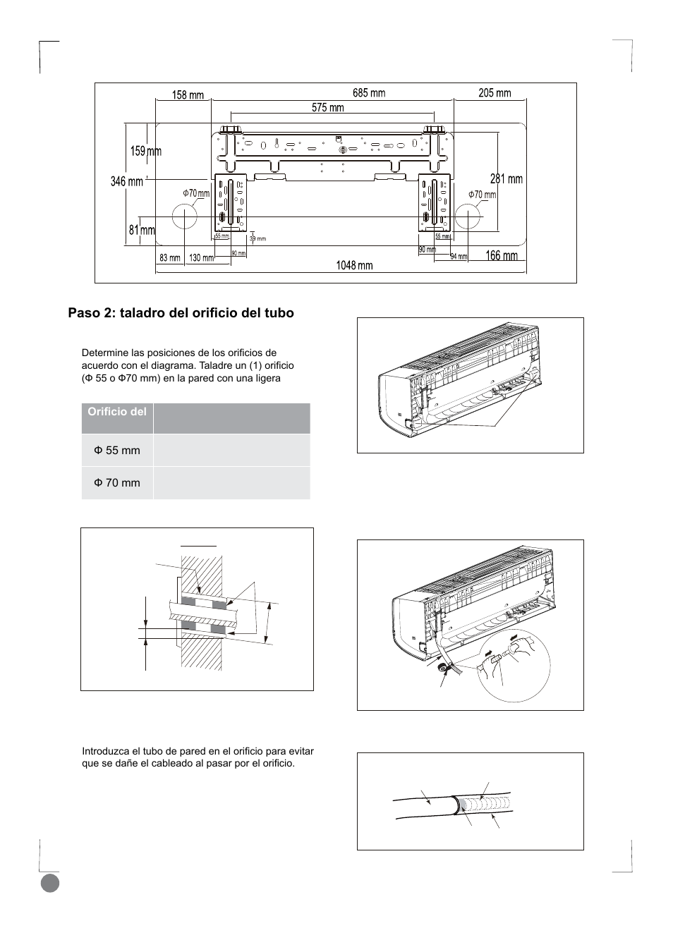 Eco cool - installation manual_l1 v2_ 98, Unidad interior, 3dvrwdodgurghorul¿flrghowxer | Paso 3: instalación del tubo de desagüe, Tubo de pared masilla de junta unidad exterior | Electrolux EXI18HL1WE User Manual | Page 98 / 136