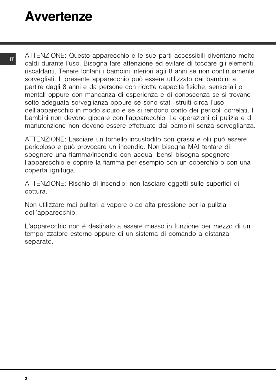 Avvertenze | Hotpoint Ariston PF 604 (WH)-HA User Manual | Page 2 / 52