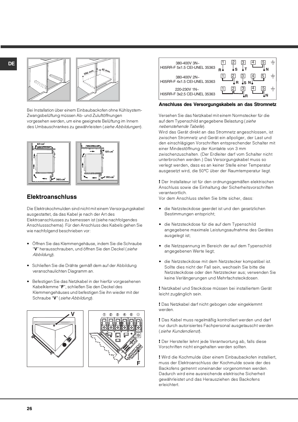 Elektroanschluss | Hotpoint Ariston PF 604 (WH)-HA User Manual | Page 26 / 52