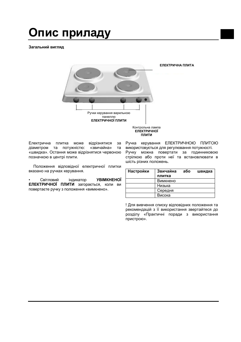 Опис приладу | Hotpoint Ariston PF 604 (WH)-HA User Manual | Page 34 / 52
