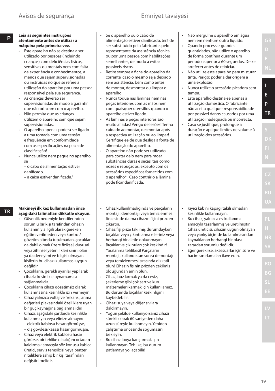 Avisos de segurança, Emniyet tavsiyesi | Electrolux ESTM6200 User Manual | Page 19 / 96