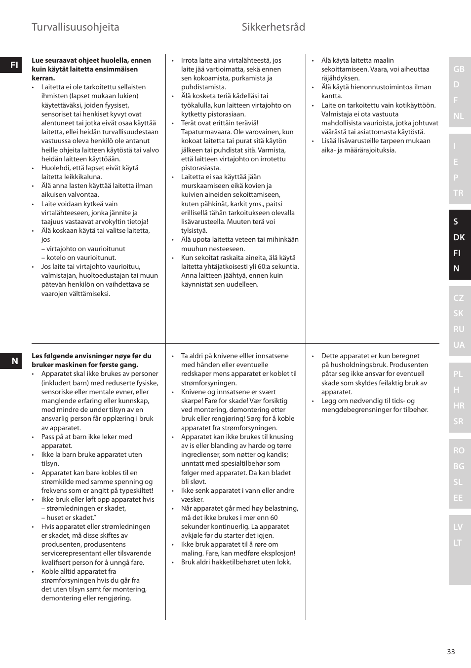 Turvallisuusohjeita, Sikkerhetsråd | Electrolux ESTM6200 User Manual | Page 33 / 96