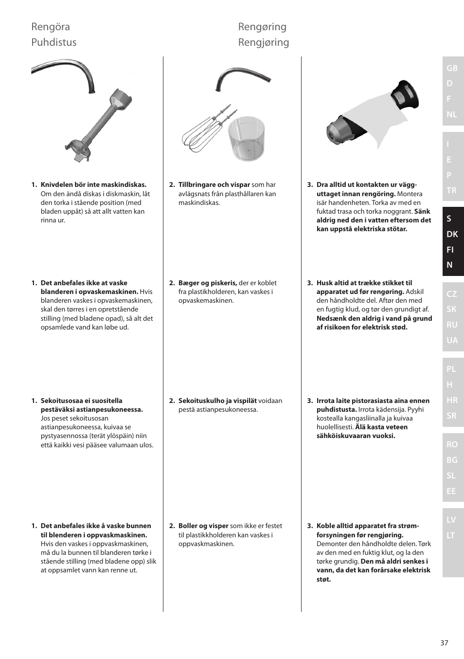 Rengöra, Rengøring, Puhdistus slik kommer du i gang | Rengjøring | Electrolux ESTM6200 User Manual | Page 37 / 96