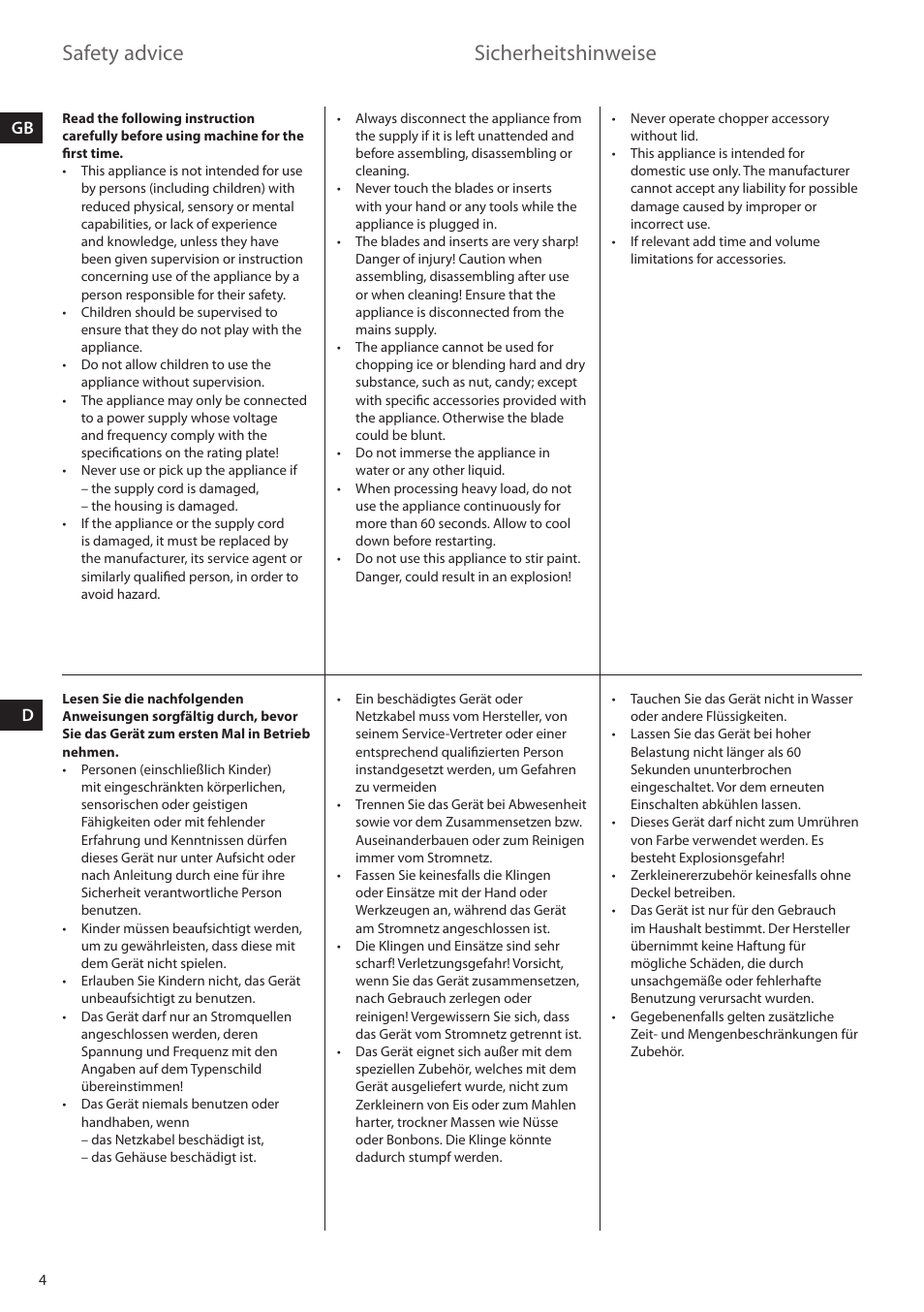 Safety advice, Sicherheitshinweise, Gb d | Electrolux ESTM6200 User Manual | Page 4 / 96