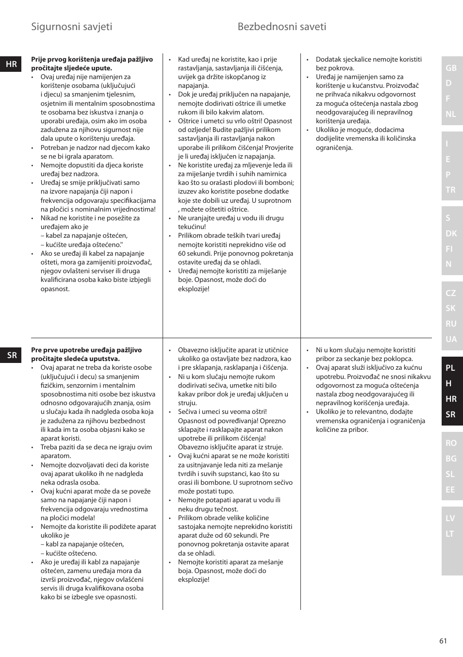 Sigurnosni savjeti, Bezbednosni saveti | Electrolux ESTM6200 User Manual | Page 61 / 96