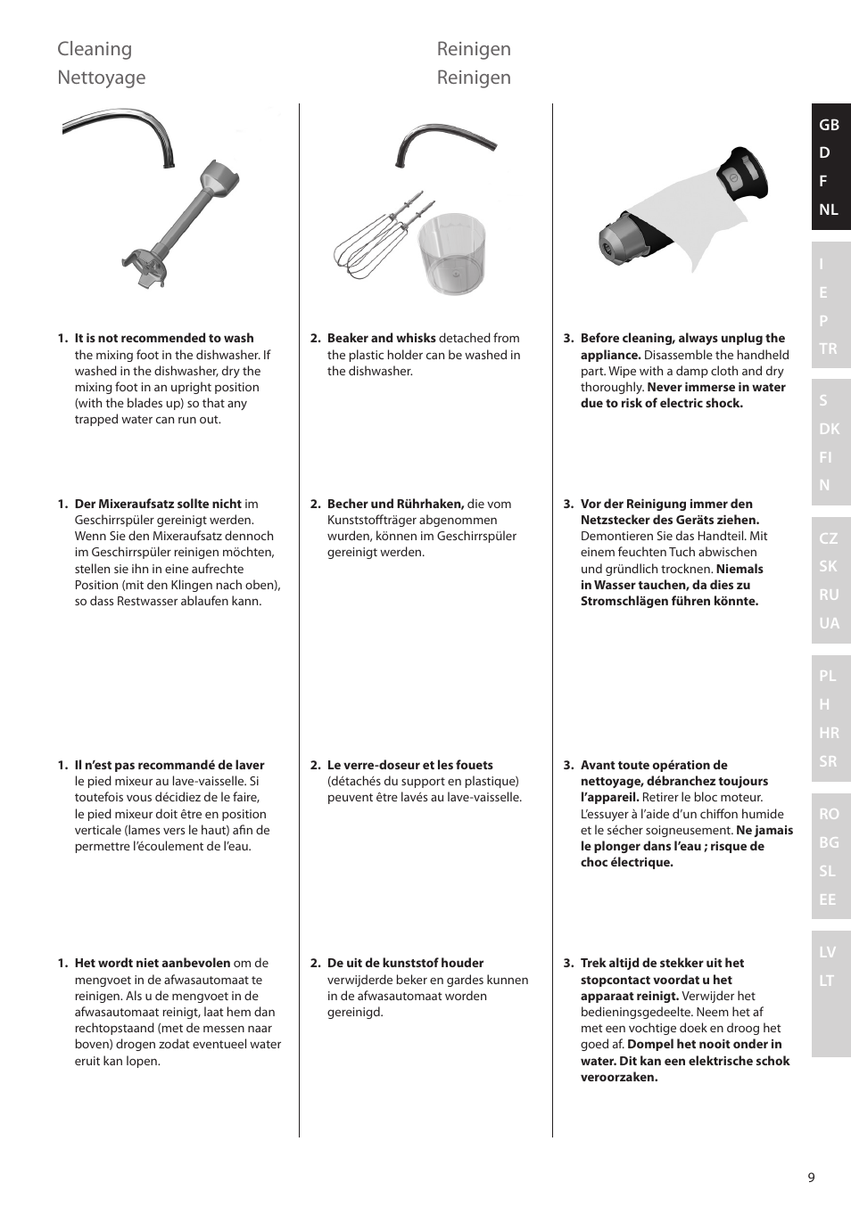 Cleaning, Reinigen, Nettoyage | Electrolux ESTM6200 User Manual | Page 9 / 96