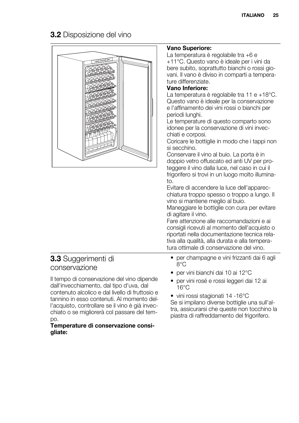 2 disposizione del vino, 3 suggerimenti di conservazione | Electrolux ERW3313AOX User Manual | Page 25 / 76