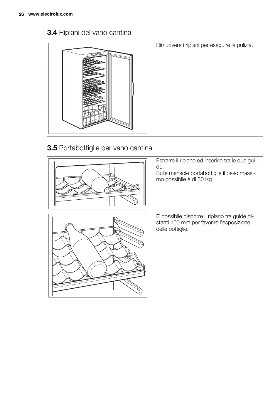 4 ripiani del vano cantina, 5 portabottiglie per vano cantina | Electrolux ERW3313AOX User Manual | Page 26 / 76