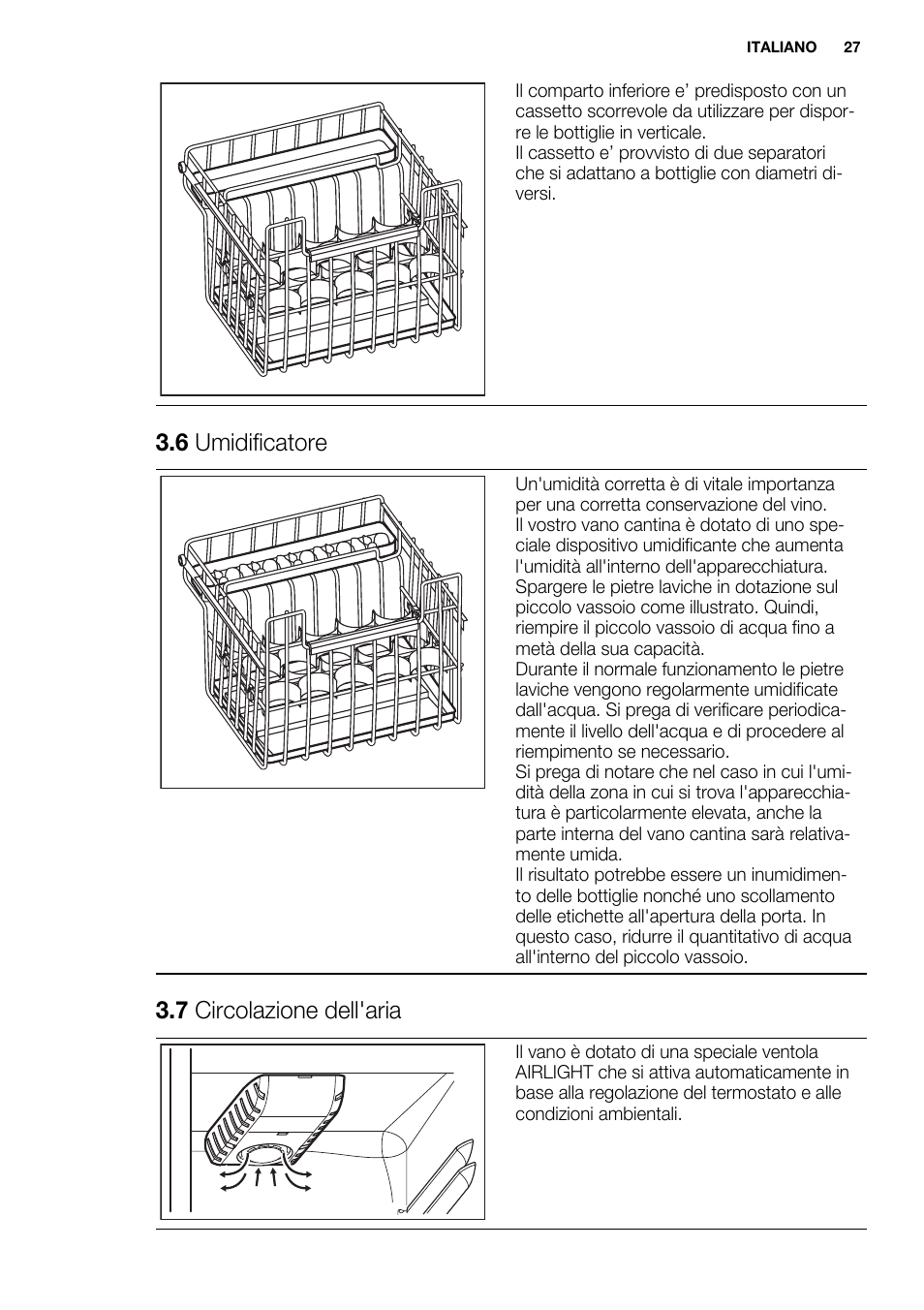 6 umidificatore, 7 circolazione dell'aria | Electrolux ERW3313AOX User Manual | Page 27 / 76