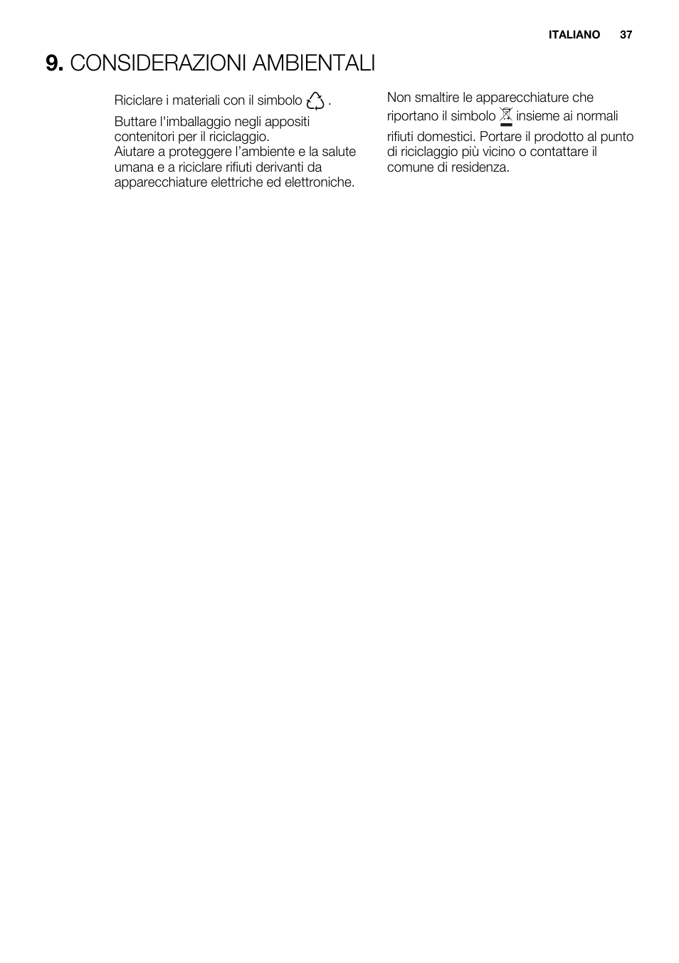 Considerazioni ambientali | Electrolux ERW3313AOX User Manual | Page 37 / 76