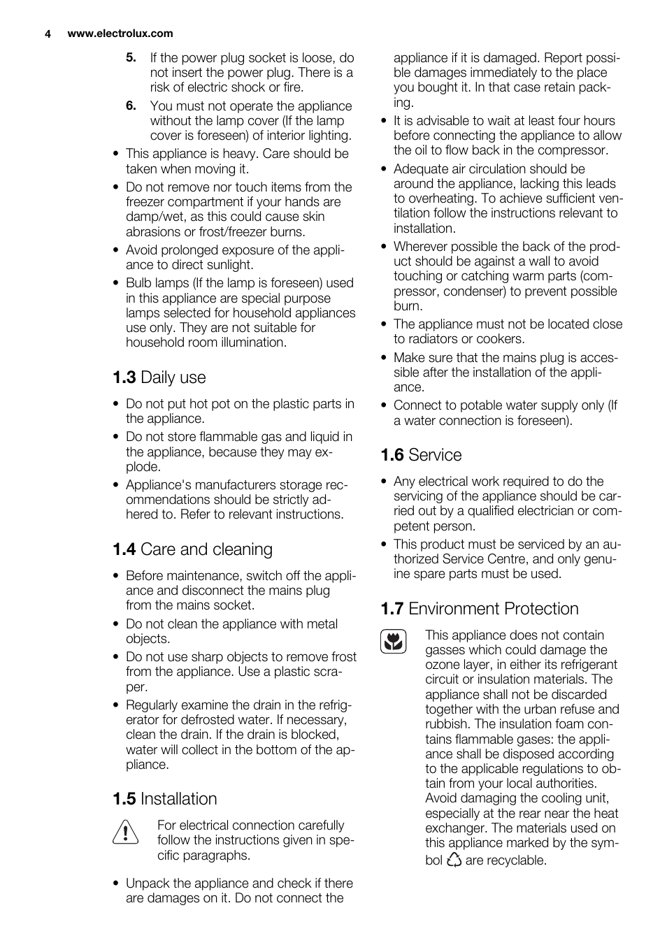 3 daily use, 4 care and cleaning, 5 installation | 6 service, 7 environment protection | Electrolux ERW3313AOX User Manual | Page 4 / 76
