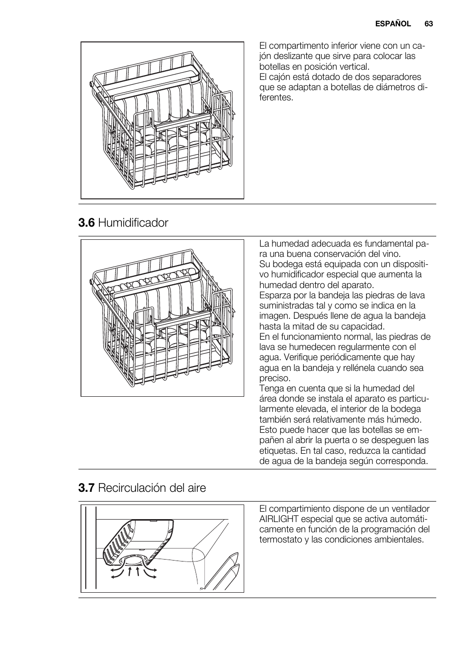 6 humidificador, 7 recirculación del aire | Electrolux ERW3313AOX User Manual | Page 63 / 76