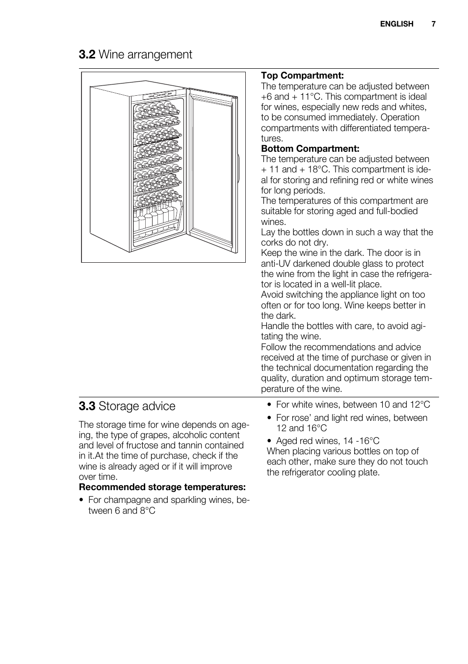 2 wine arrangement, 3 storage advice | Electrolux ERW3313AOX User Manual | Page 7 / 76