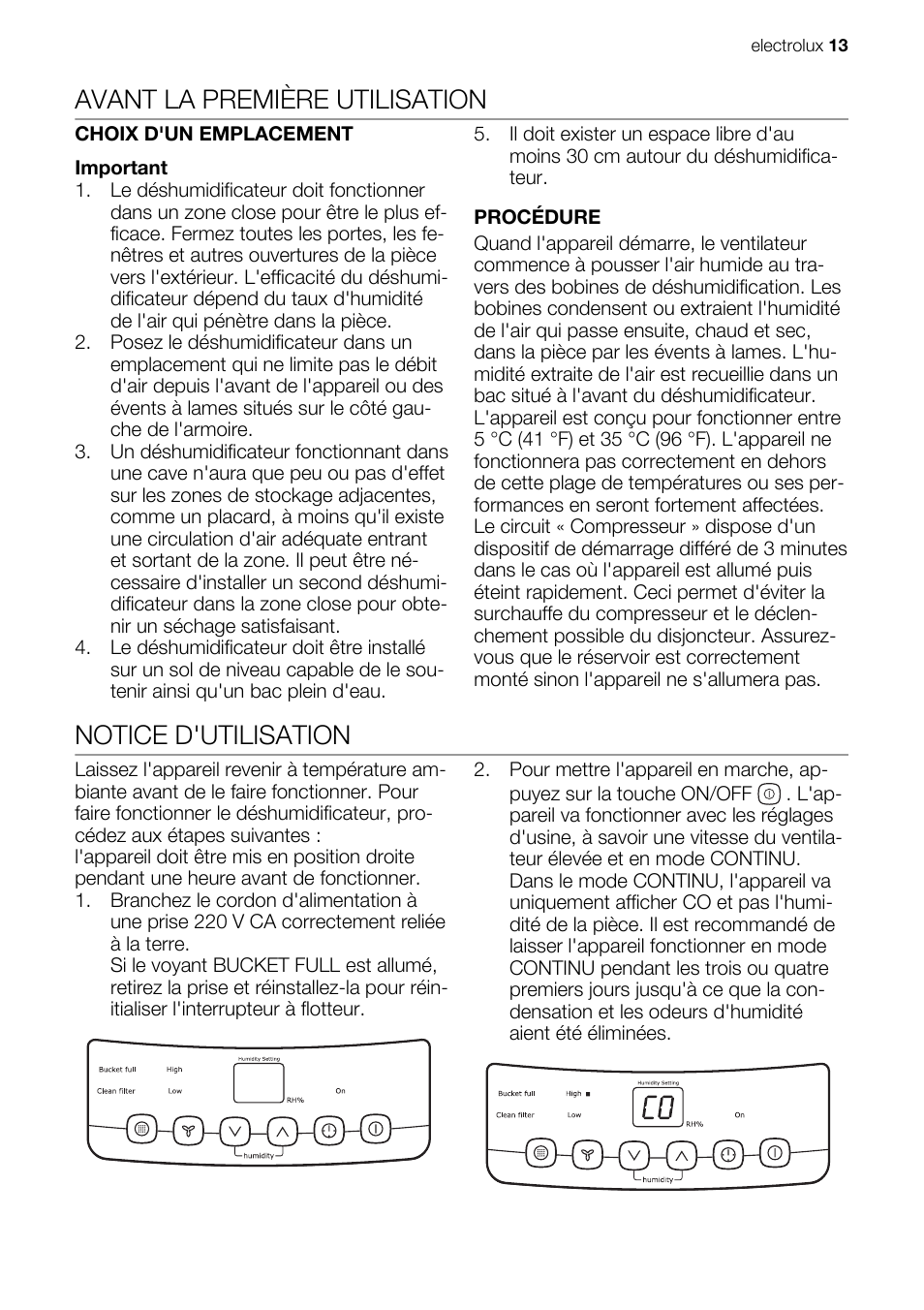Avant la première utilisation, Notice d'utilisation | Electrolux EXD15DN3W User Manual | Page 13 / 80