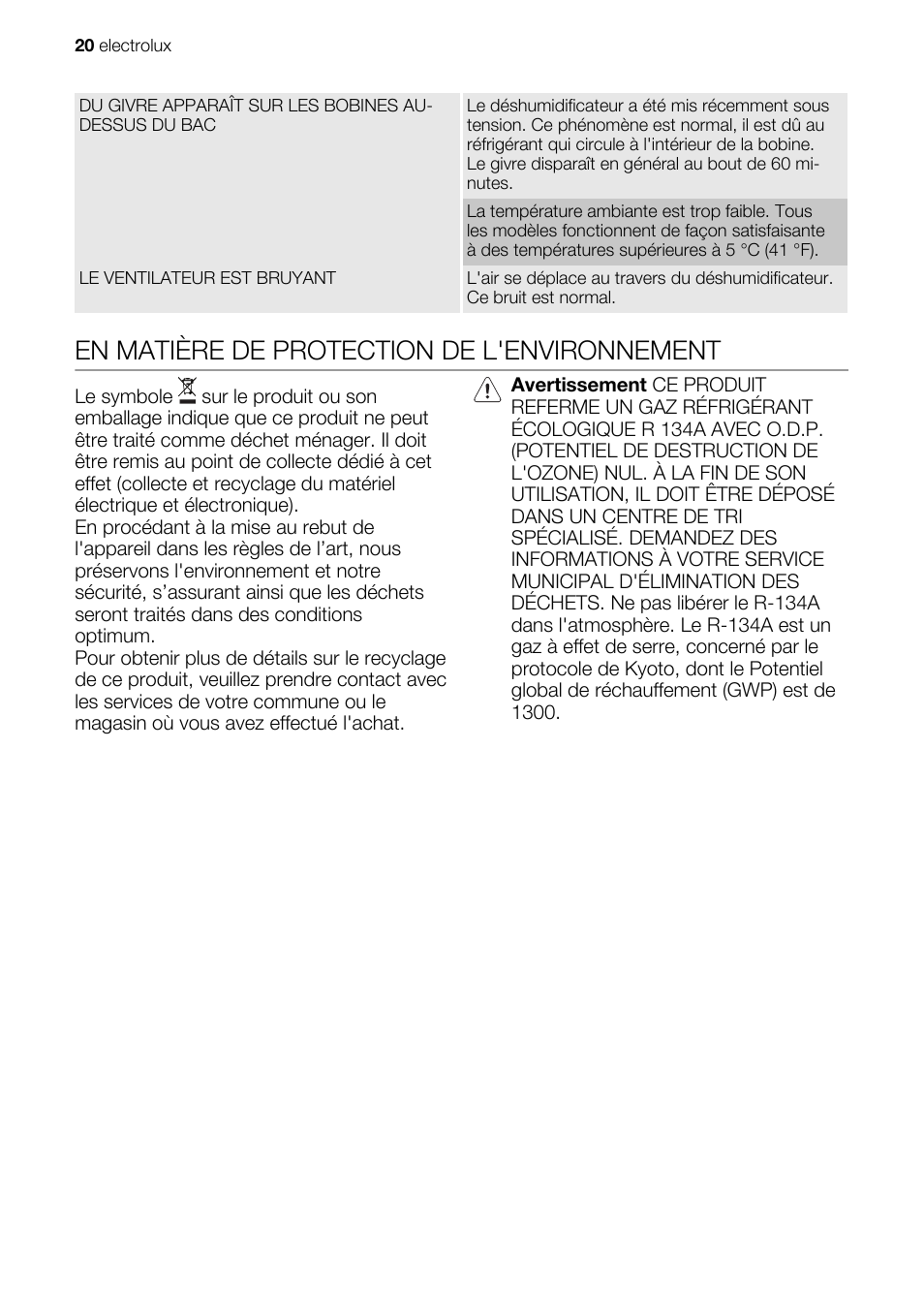 En matière de protection de l'environnement | Electrolux EXD15DN3W User Manual | Page 20 / 80