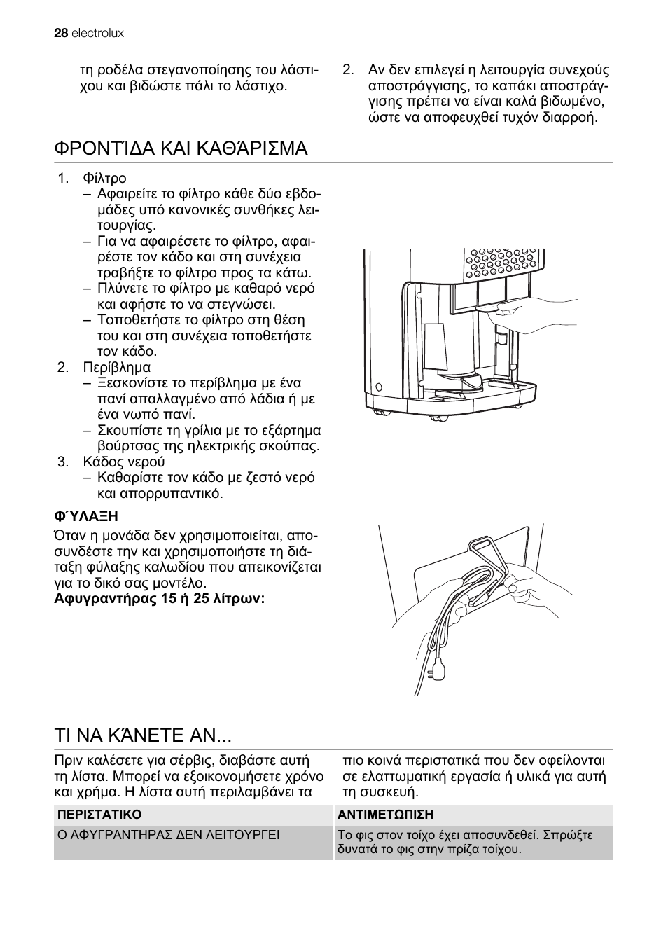 Φροντίδα και καθάρισμα, Τι να κάνετε αν | Electrolux EXD15DN3W User Manual | Page 28 / 80