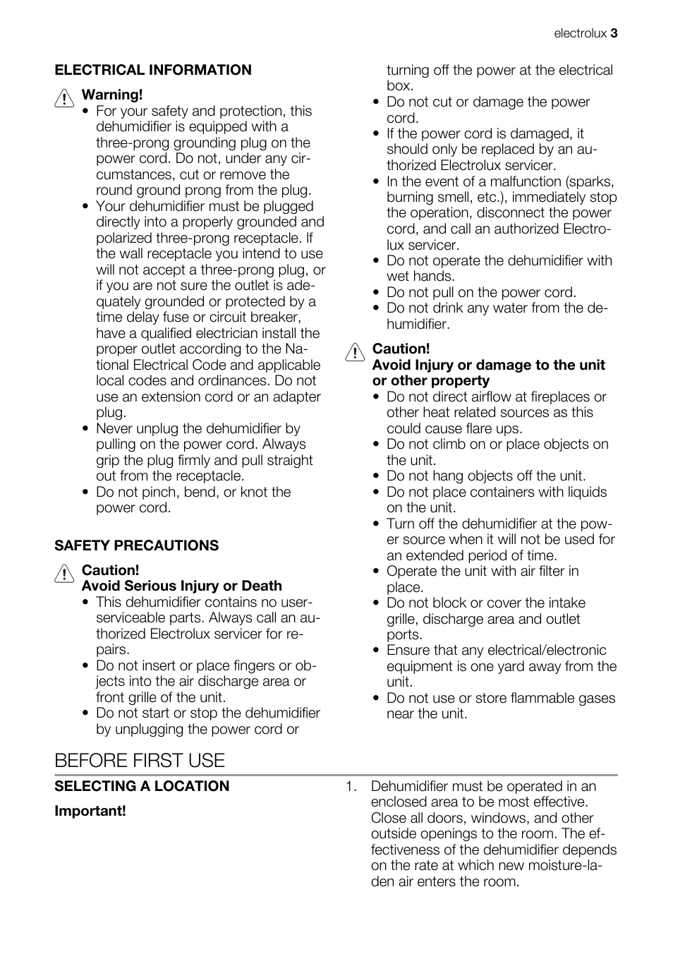 Before first use | Electrolux EXD15DN3W User Manual | Page 3 / 80