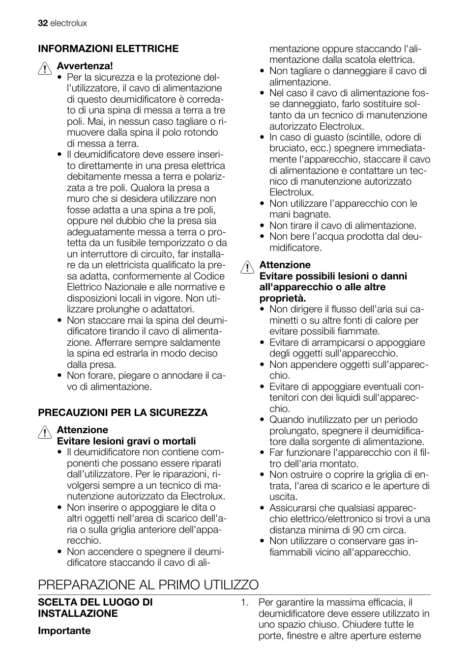 Preparazione al primo utilizzo | Electrolux EXD15DN3W User Manual | Page 32 / 80