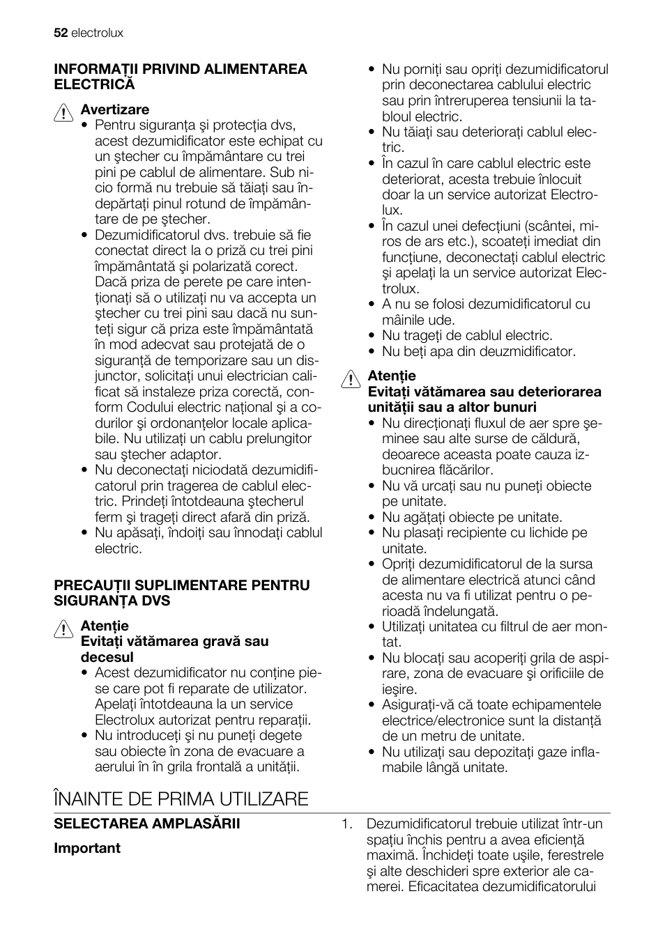 Înainte de prima utilizare | Electrolux EXD15DN3W User Manual | Page 52 / 80