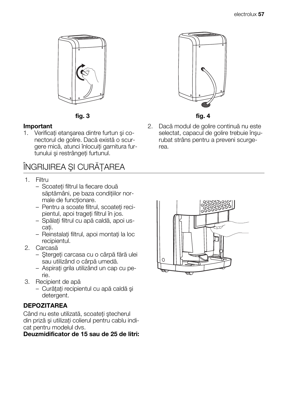 Îngrijirea şi curăţarea | Electrolux EXD15DN3W User Manual | Page 57 / 80