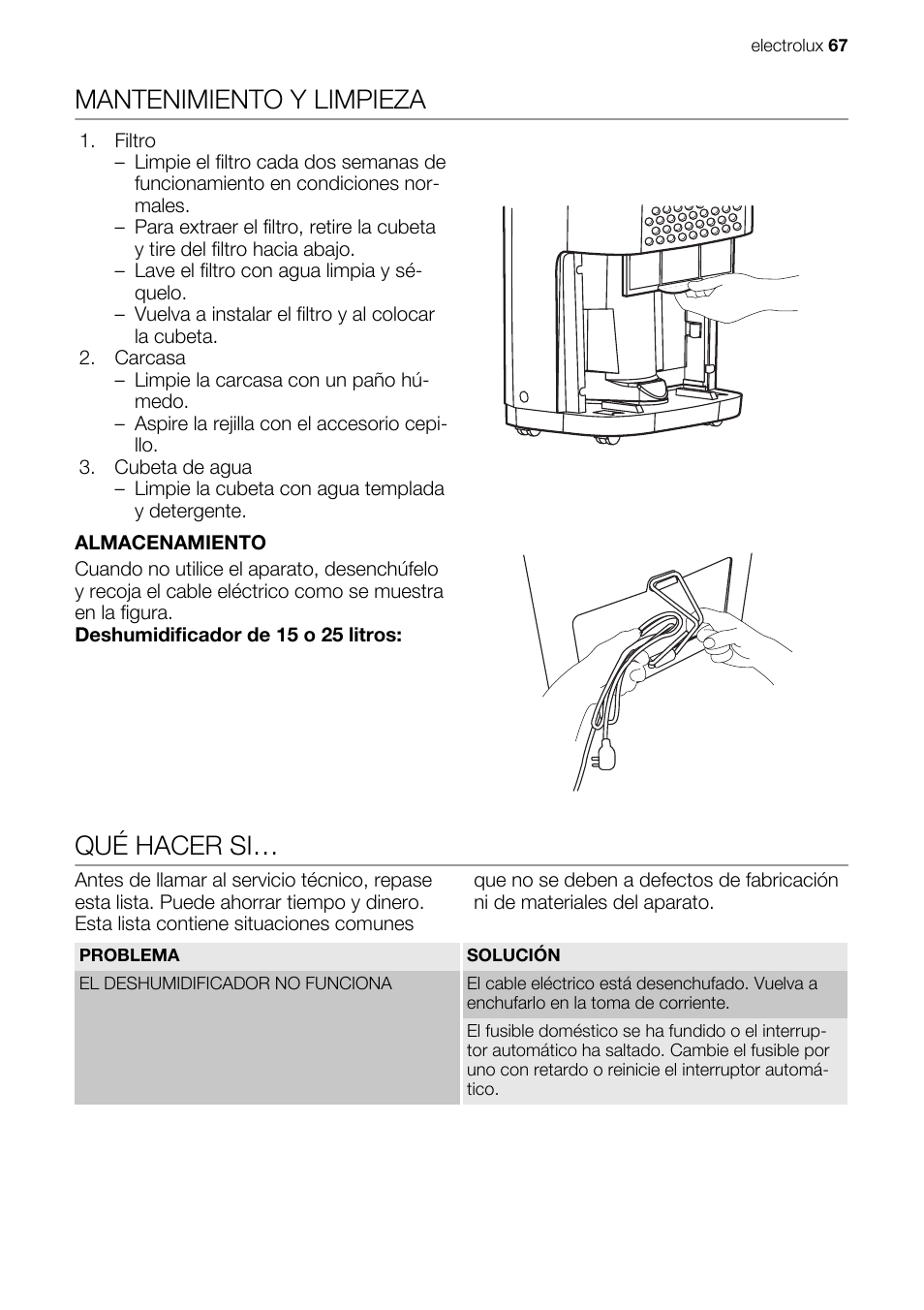 Mantenimiento y limpieza, Qué hacer si | Electrolux EXD15DN3W User Manual | Page 67 / 80