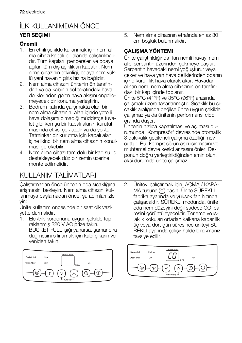 Ilk kullanimdan önce, Kullanim talimatlari | Electrolux EXD15DN3W User Manual | Page 72 / 80