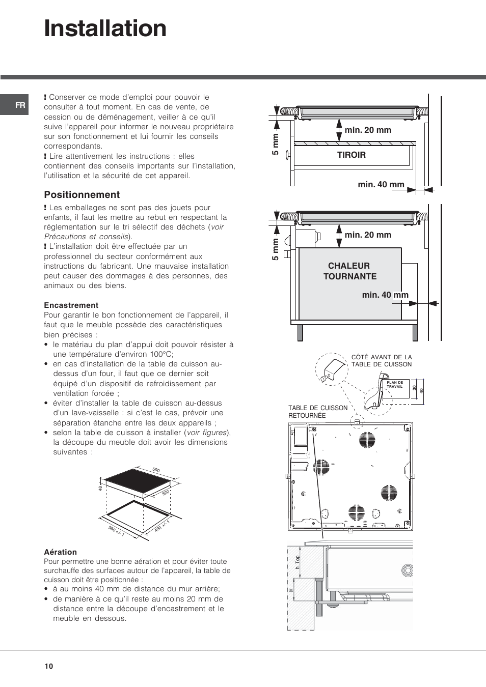 Installation, Positionnement | Hotpoint Ariston KRM 640 X User Manual | Page 10 / 72