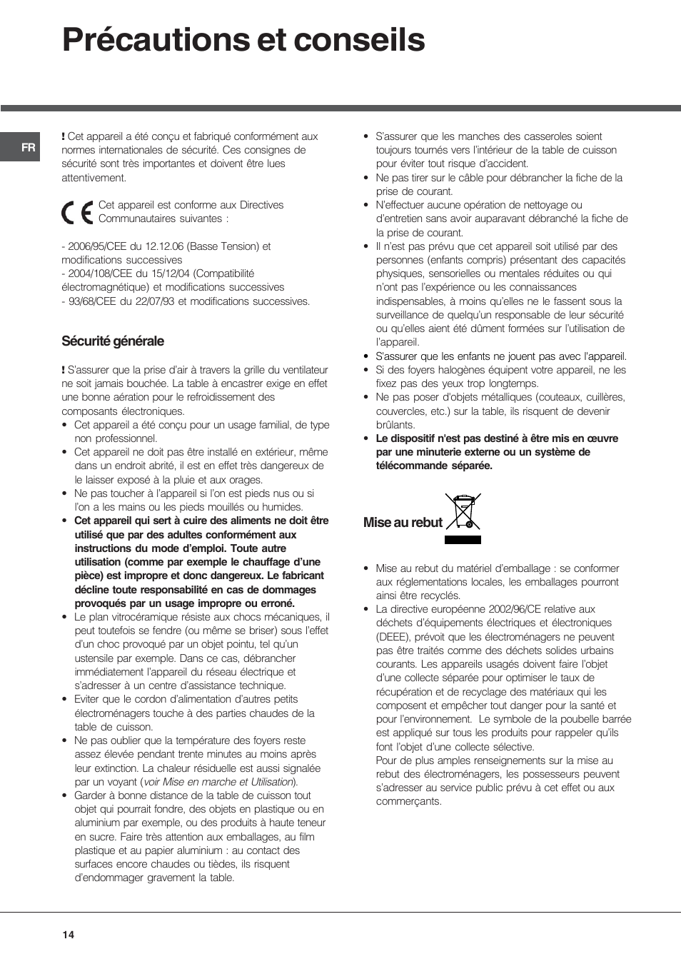 Précautions et conseils | Hotpoint Ariston KRM 640 X User Manual | Page 14 / 72
