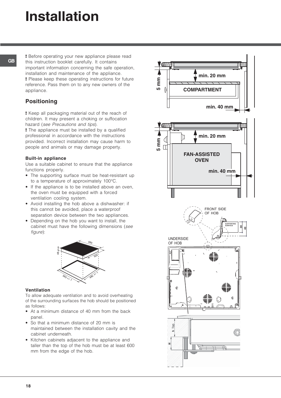 Installation, Positioning | Hotpoint Ariston KRM 640 X User Manual | Page 18 / 72