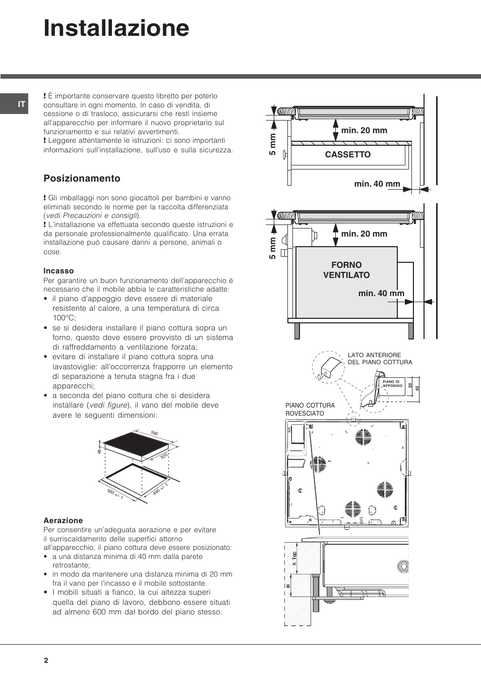 Installazione, Posizionamento | Hotpoint Ariston KRM 640 X User Manual | Page 2 / 72