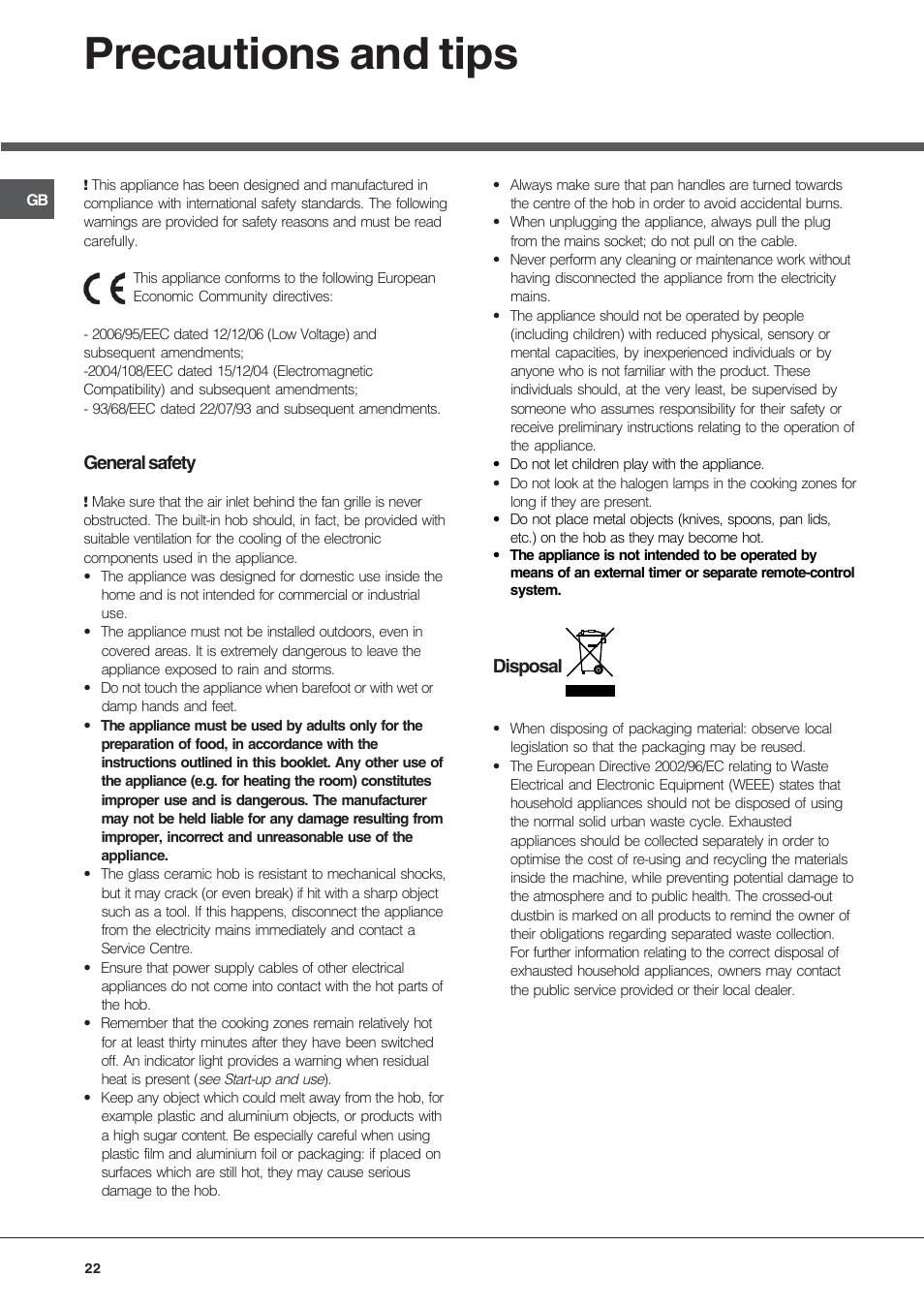 Precautions and tips | Hotpoint Ariston KRM 640 X User Manual | Page 22 / 72