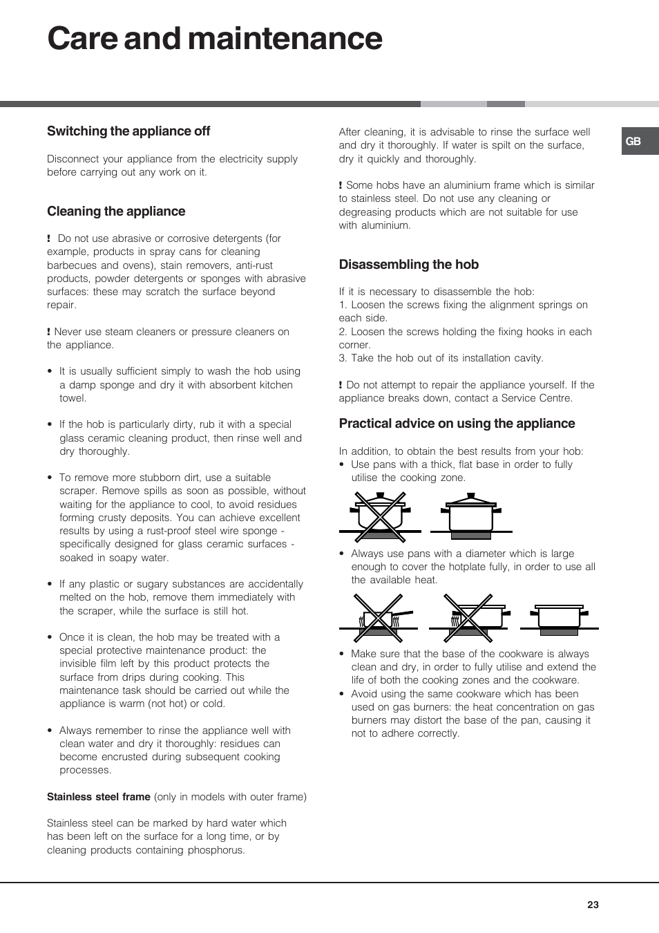 Care and maintenance | Hotpoint Ariston KRM 640 X User Manual | Page 23 / 72