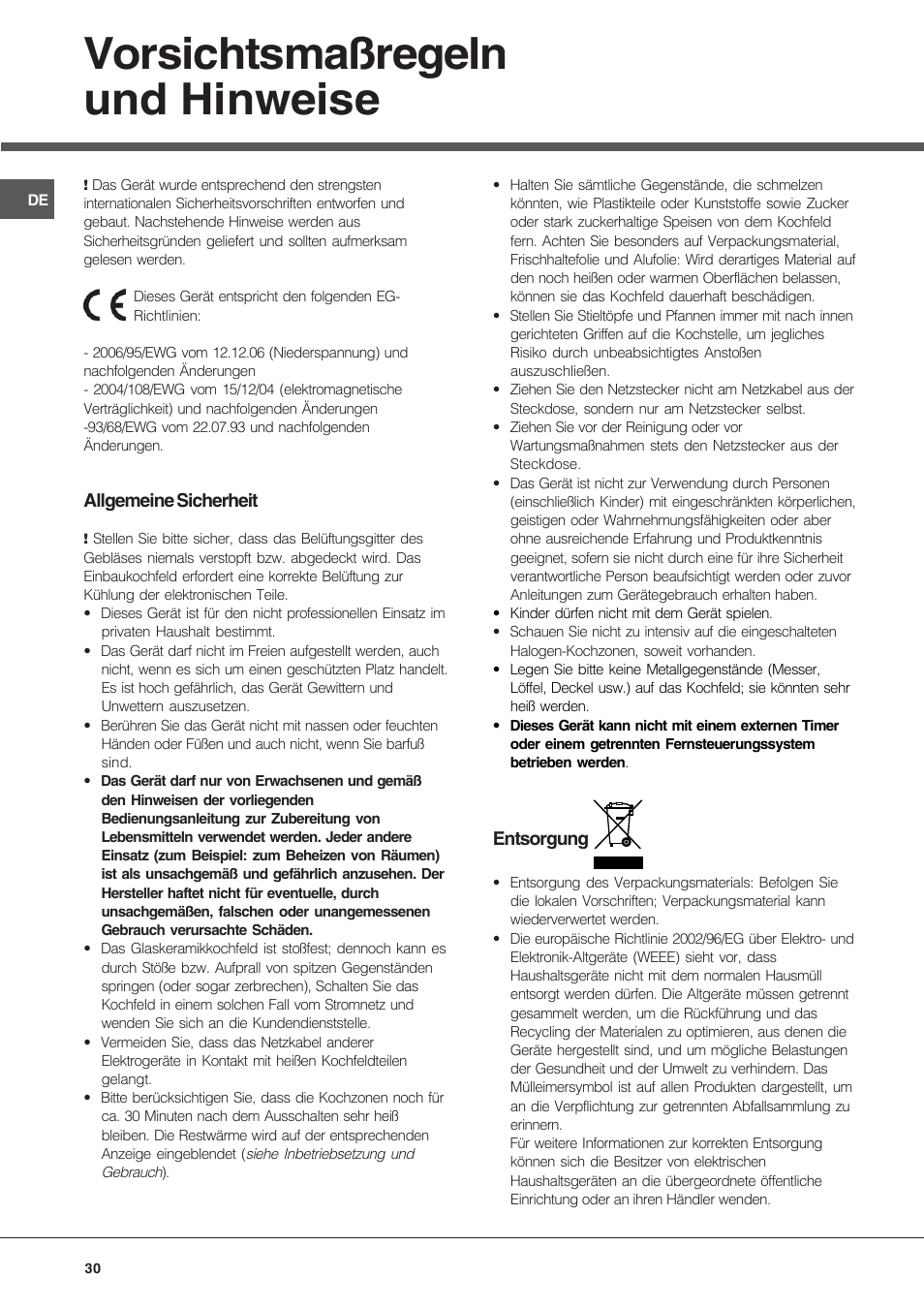 Vorsichtsmaßregeln und hinweise | Hotpoint Ariston KRM 640 X User Manual | Page 30 / 72