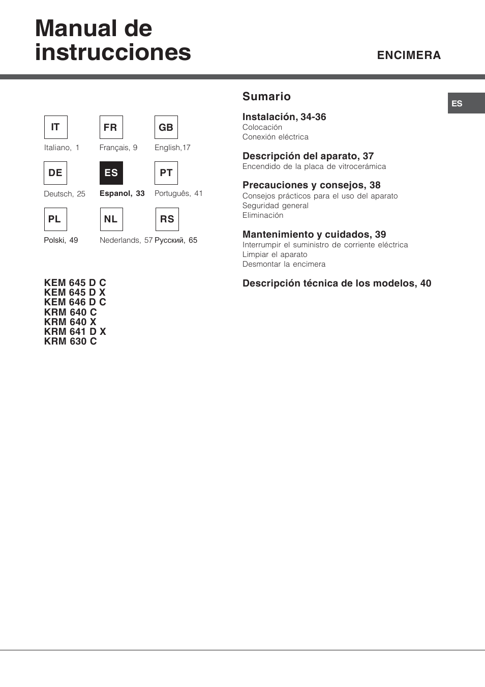 Manual de instrucciones | Hotpoint Ariston KRM 640 X User Manual | Page 33 / 72