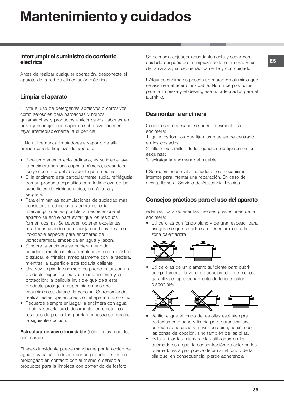 Mantenimiento y cuidados | Hotpoint Ariston KRM 640 X User Manual | Page 39 / 72