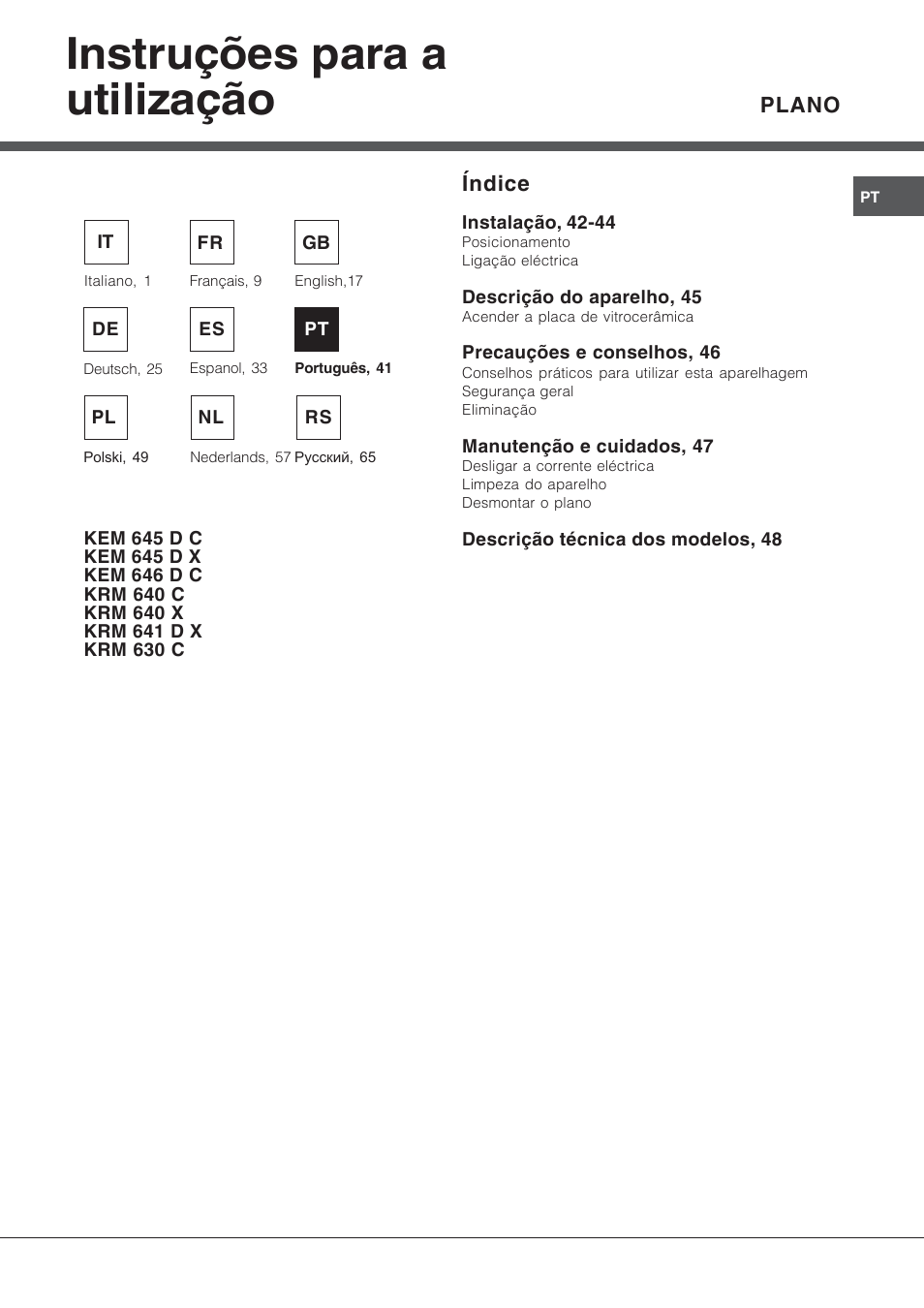 Instruções para a utilização | Hotpoint Ariston KRM 640 X User Manual | Page 41 / 72