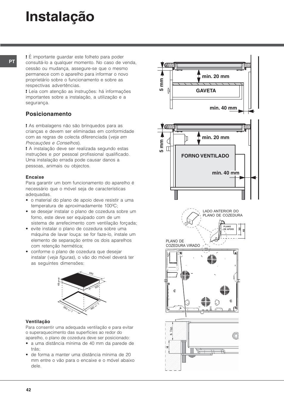 Instalação, Posicionamento | Hotpoint Ariston KRM 640 X User Manual | Page 42 / 72