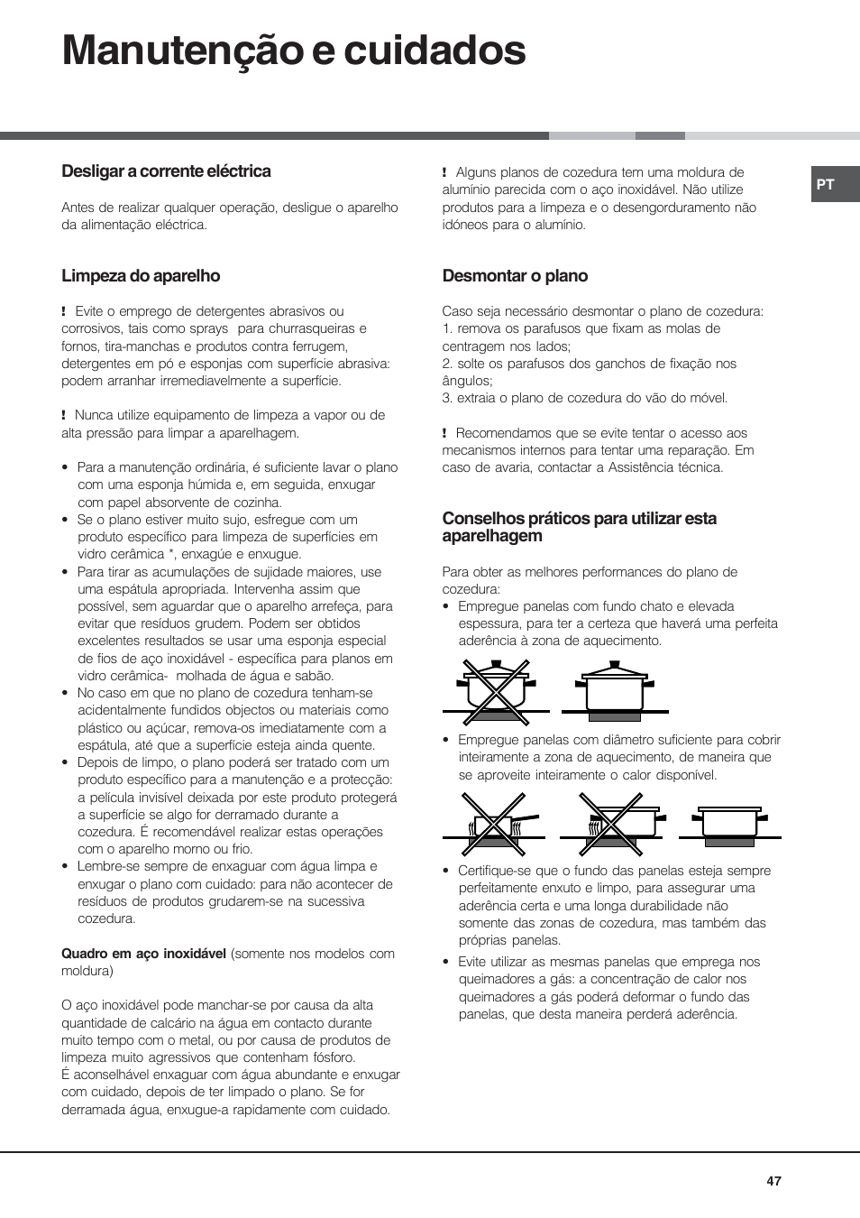 Manutenção e cuidados | Hotpoint Ariston KRM 640 X User Manual | Page 47 / 72