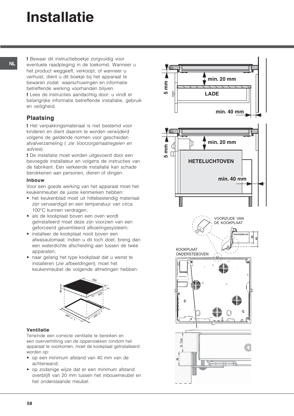 Installatie, Plaatsing | Hotpoint Ariston KRM 640 X User Manual | Page 58 / 72