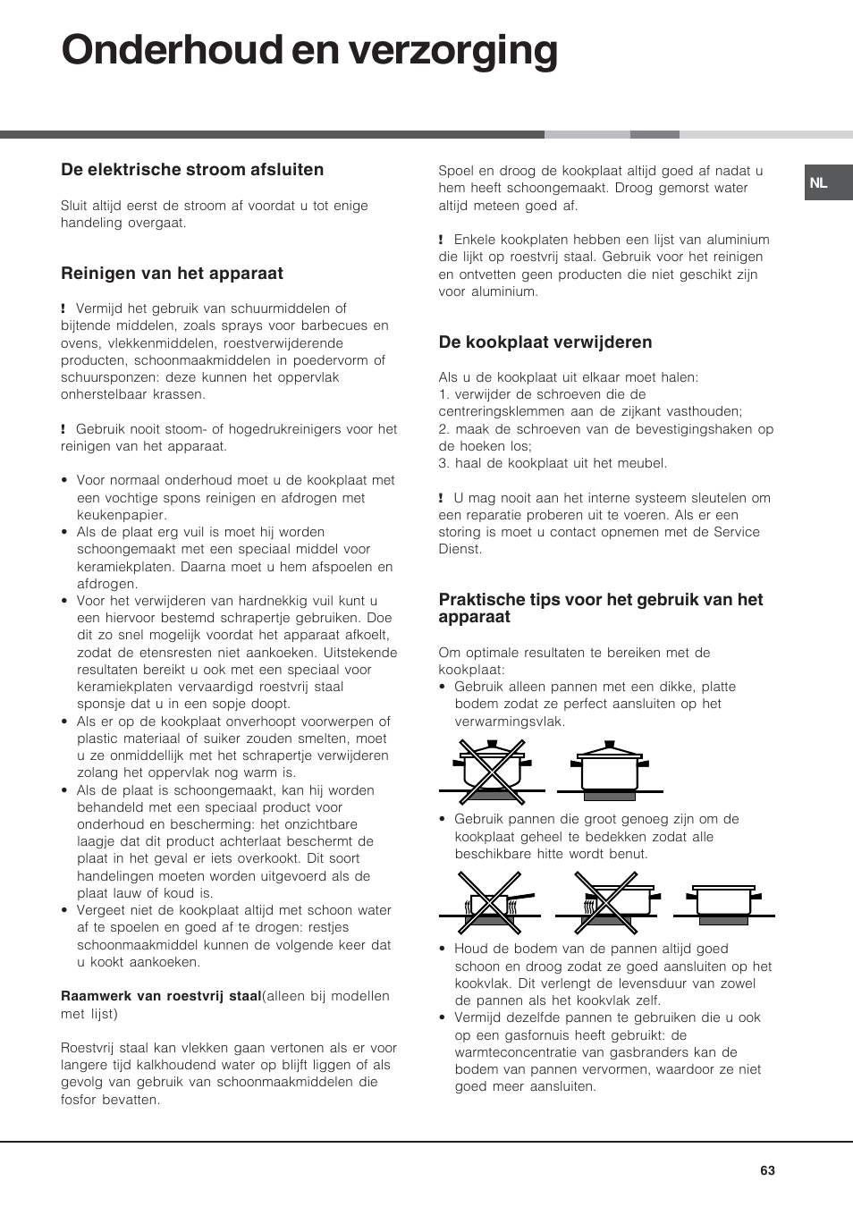 Onderhoud en verzorging | Hotpoint Ariston KRM 640 X User Manual | Page 63 / 72