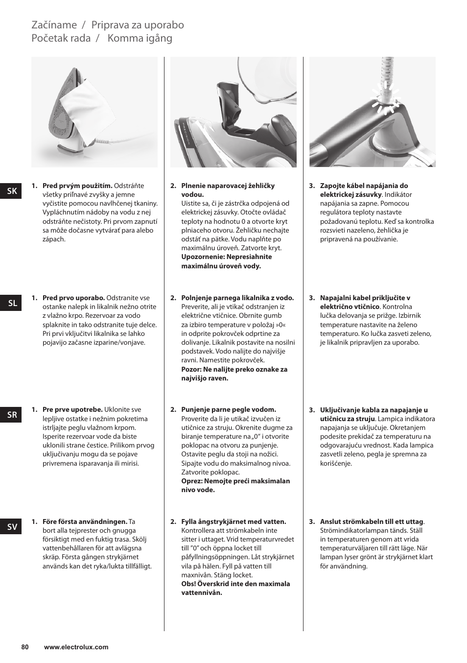 Komma igång, Početak rada, Priprava za uporabo | Začíname | Electrolux EDB6120 User Manual | Page 80 / 96