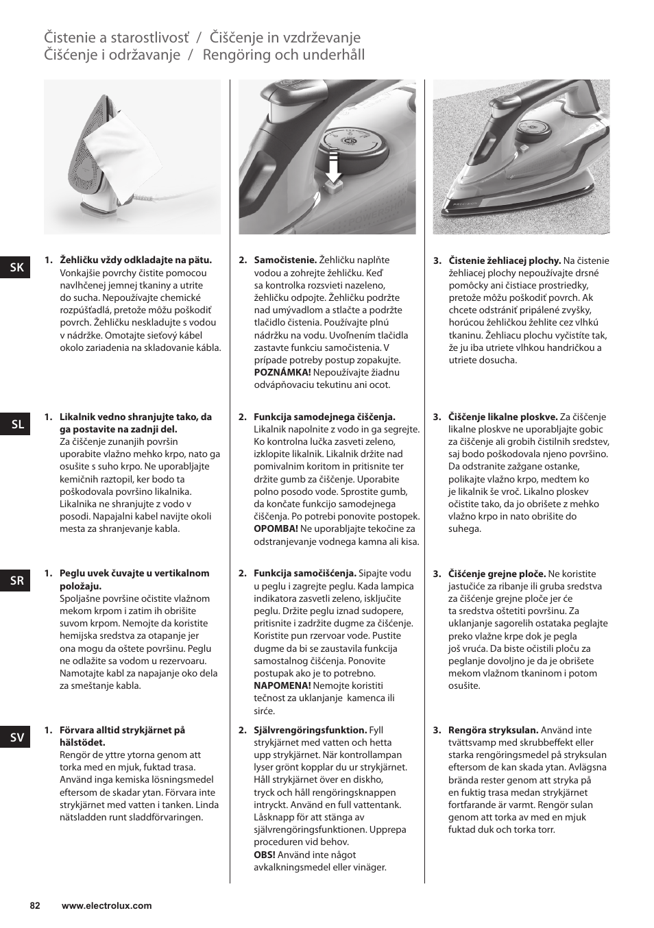 Rengöring och underhåll, Čišćenje i održavanje, Čiščenje in vzdrževanje | Čistenie a starostlivosť | Electrolux EDB6120 User Manual | Page 82 / 96