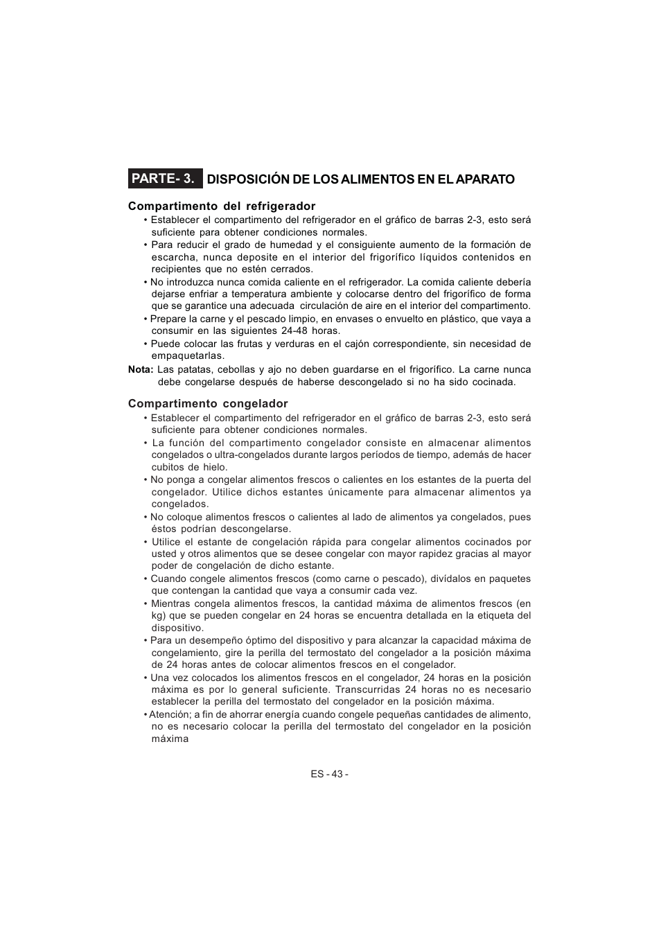 Parte- 3, Disposición de los alimentos en el aparato | Electrolux EJF4442AOX User Manual | Page 45 / 124