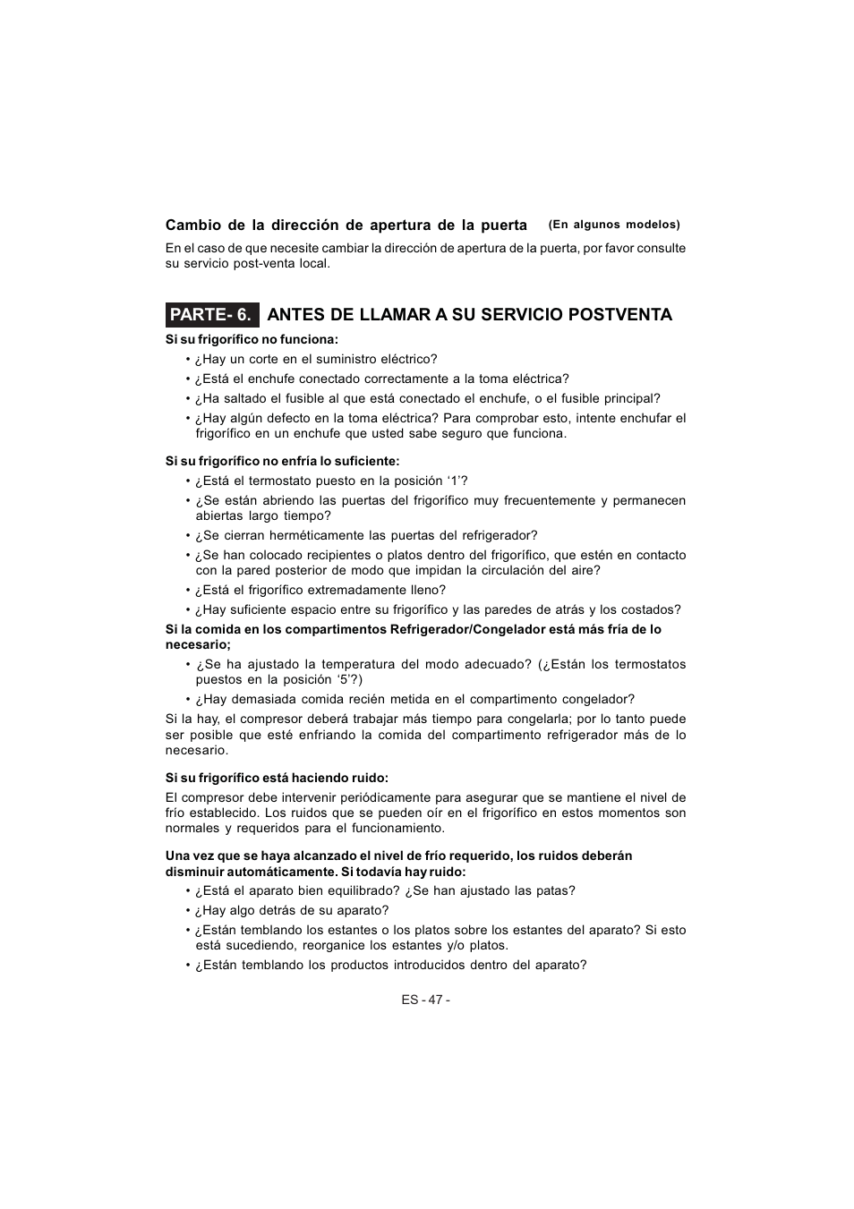 Parte- 6. antes de llamar a su servicio postventa | Electrolux EJF4442AOX User Manual | Page 49 / 124