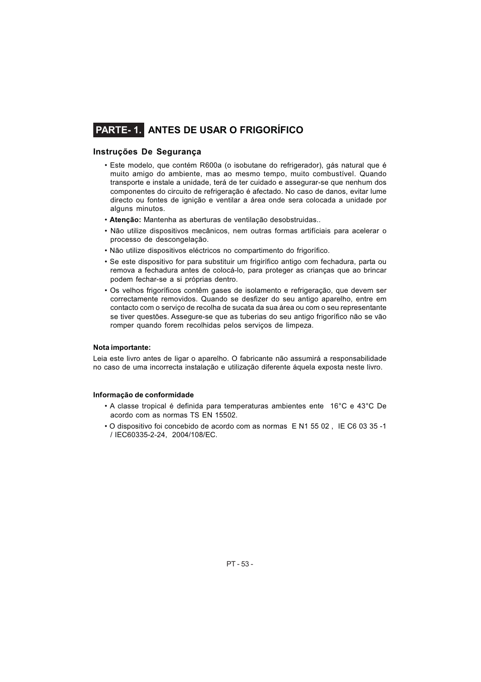 Parte- 1. antes de usar o frigorífico | Electrolux EJF4442AOX User Manual | Page 55 / 124