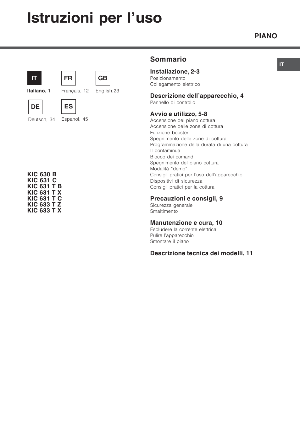 Hotpoint Ariston KIC 631 T X User Manual | 56 pages