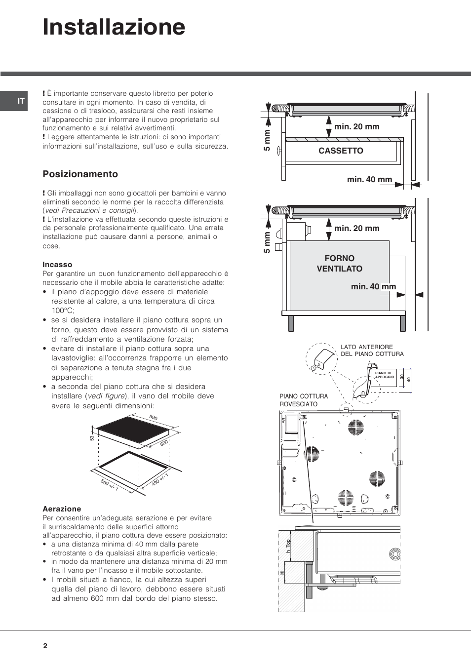 Installazione, Posizionamento | Hotpoint Ariston KIC 631 T X User Manual | Page 2 / 56