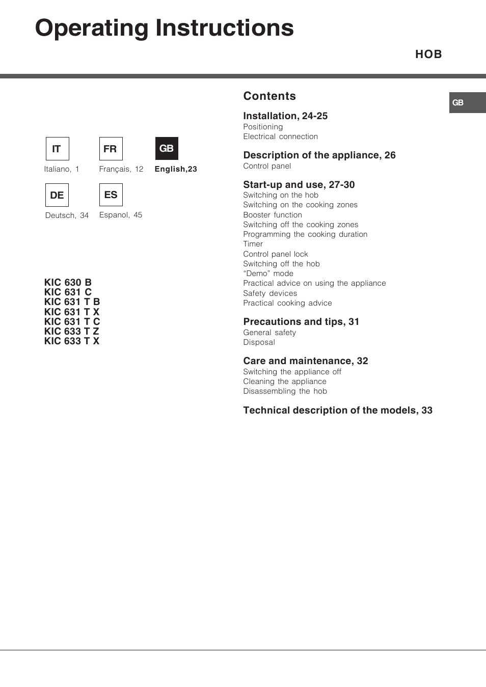 Operating instructions | Hotpoint Ariston KIC 631 T X User Manual | Page 23 / 56
