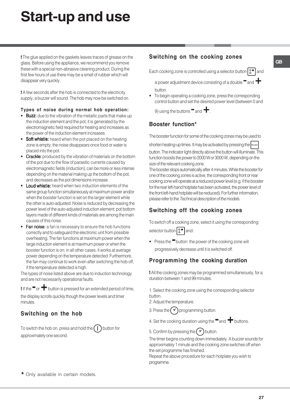 Start-up and use | Hotpoint Ariston KIC 631 T X User Manual | Page 27 / 56