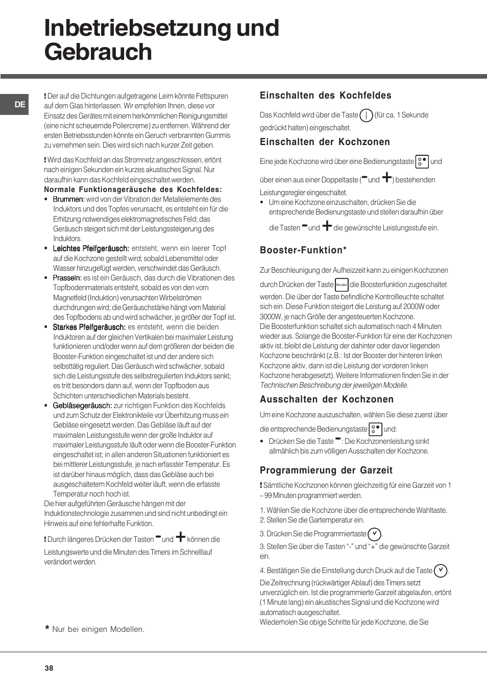 Inbetriebsetzung und gebrauch | Hotpoint Ariston KIC 631 T X User Manual | Page 38 / 56